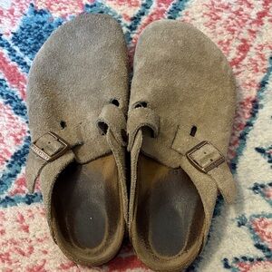 Birkenstock Taupe Suede Slip-On Clogs
